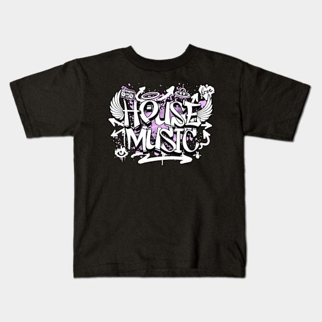 HOUSE MUSIC  - Graffiti Steez (Lavender) Kids T-Shirt by DISCOTHREADZ 